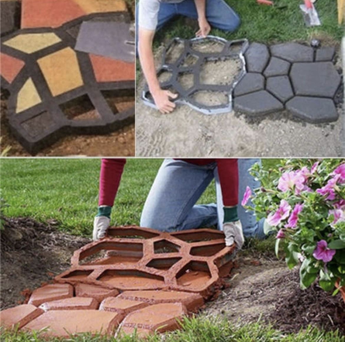 Walk Maker, Pathmate Stone Moldings Paving Pavement Concrete Molds Stepping Stone Paver Walk Way Mold for Patio, Lawn & Garden 19.5x19.5