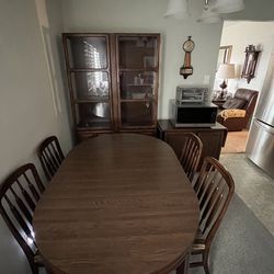 Dining table with 2 Leaves, 4 chairs, China Cabinet, Microwave Cabinet (Keller Furniture) *Make an Offer*