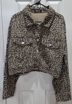 Women's Blue B Brand Leopard Print Jean Jacket, Size M