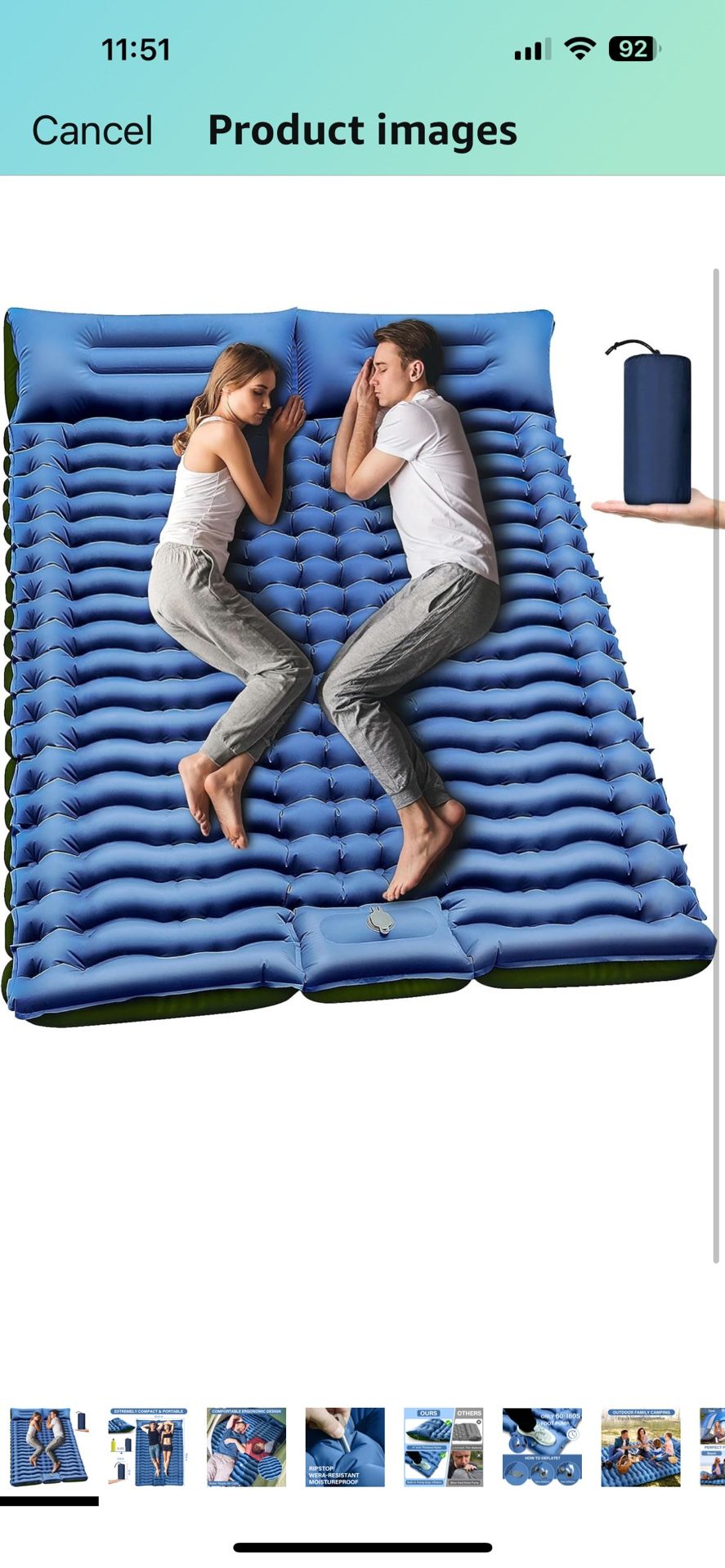 Double Sleeping Pad - Self Inflating Sleeping Mat 4" Extra-Thick for 2 Person with Pillow Built-in Foot Pump Camping Pad for Backpacking, Hiking, Trav