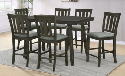 GREY OR BLACK COUNTER HEIGHT DINING TABLE WITH CHAIRS AND BENCH