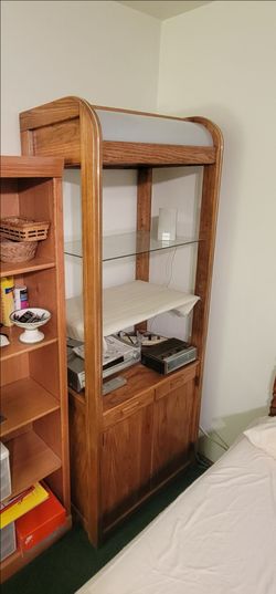 Wooden Bookshelf w/Glass Shelves