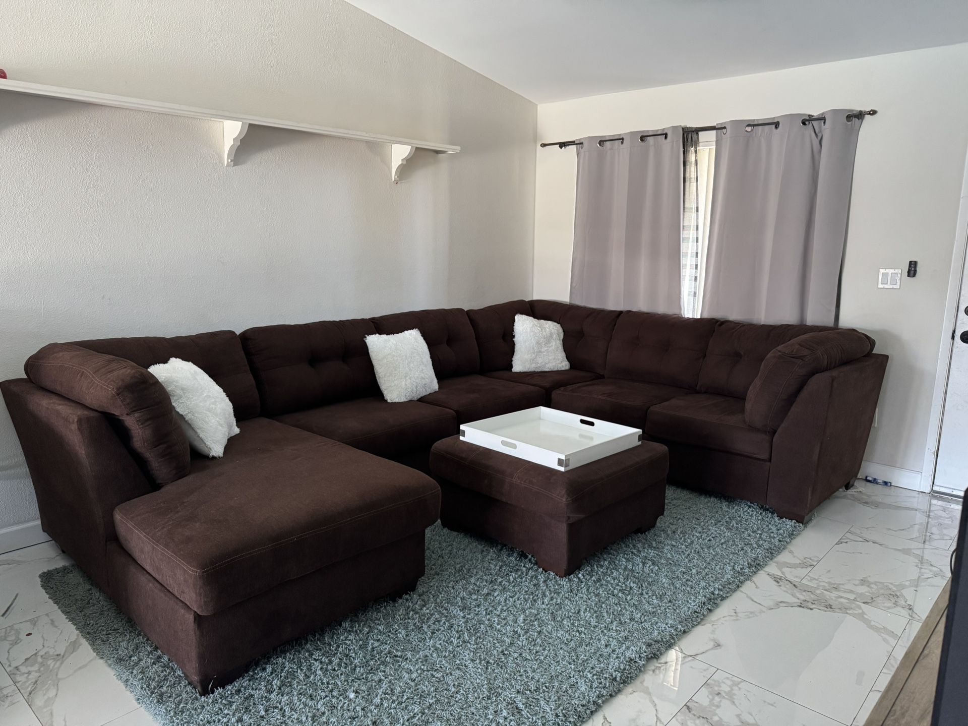 Brown Sectional Sofa Couch Sala Ottoman