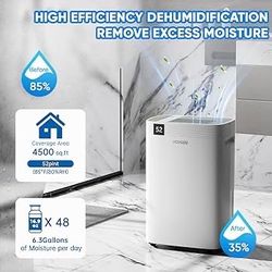 4500 Sq.Ft 52 Pints Dehumidifier for Basement and Home with Drain Hose & Water Tank, 3 Smart Modes, Humidity Control, Auto Defrost, 24H Timer- 2024 En