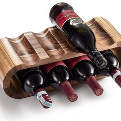 Wooden Countertop Wine Rack – 8-Bottle Acacia Wine Holder Stand – Freestanding Wine Storage – Great for Home Decor No Assembly Required