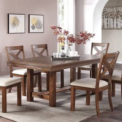 WARM OAK FINISH 7 PIECE DINIGN TABLE SET - MESA SILLAS