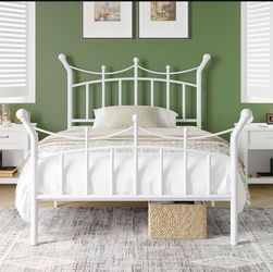 Twin size metal platform bed friend white new