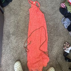 Pink Dress W Leather Rope Belt 