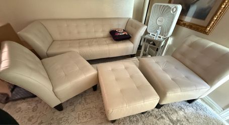 Modern 4-Piece Modular Sectional Set - Cream Faux Leather (Delivery Available!) + throw pillows