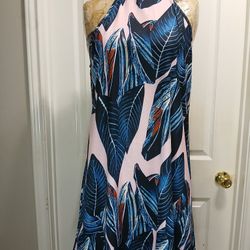 Beautiful Shein Sleeveless Back Neck Tie Size Medium 6 Pink Blue Feathers Party Dress | Vestido Para Fiesta Talla M 6 