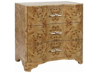 Burl Wood 3-Drawer Nightstand – Worlds Away Calvin – $2,397 Retail – Delivery Available