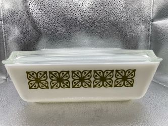 Vintage Pyrex Verde Square Flower 503 Fridge Dish Casserole With Lid