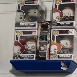 Pennywise Funkos, Michael Myers Funko And Pennywise Shot Glasses