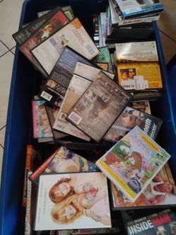 A tub and a Box of Used DVDs