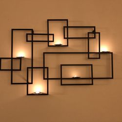 Modern Geometric Metal Wall Candle Holder - Black Interlocking Rectangles
