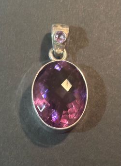Sterling Silver Faceted Amethyst Pendant 925