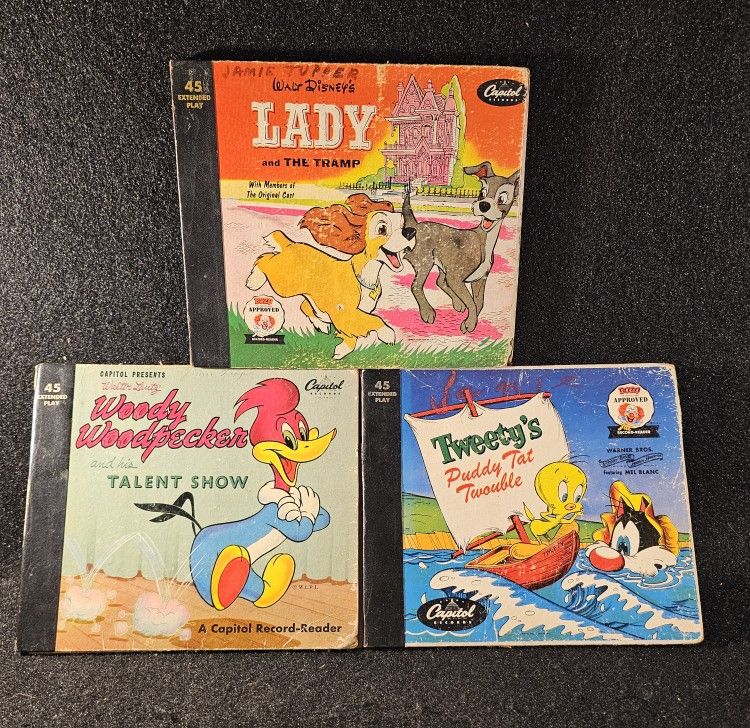 Lot Of 3 Vintage (1(contact info removed)) Capital Records 45 Extended Play Record-Reader Books In Full Color