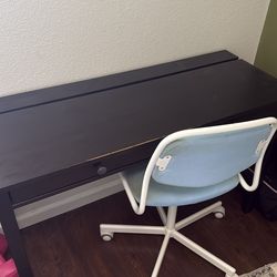 Black wood study desk with chair