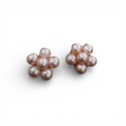 VTG Pink Pearl Cluster Clip On Earrings