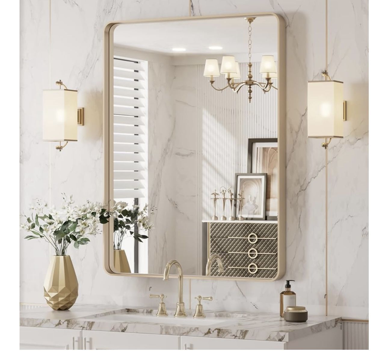 New- 20 X 30 Gold Metal Vanity Wall Mirror