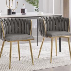 Brand New In Box - Modern Velvet Fabric Dining Chair with Golden Metal Frame, Set of 2 Or 4- Grey