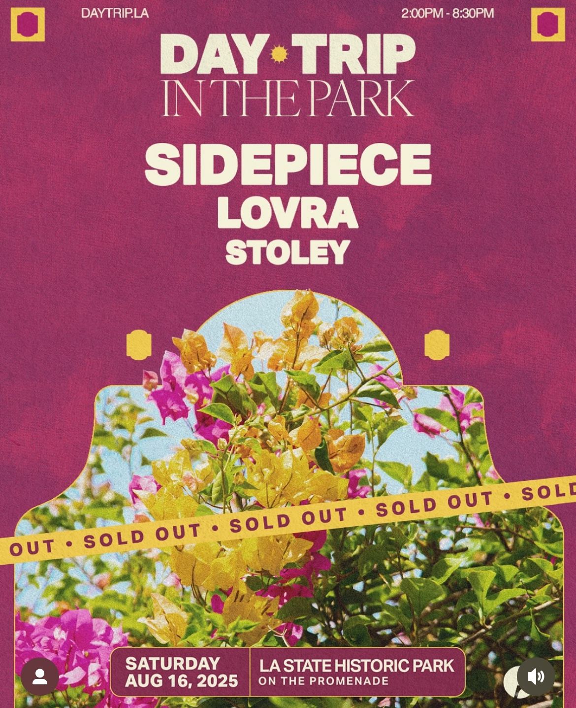 SIDEPIECE DAY TRIP AT THE PARK SATURDAY