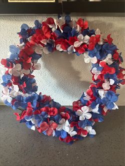 Red white and blue door wreath
