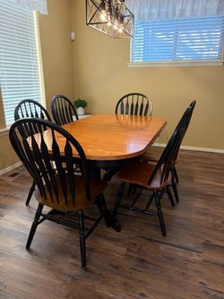 Dining Table Set with 6 Windsor Chairs