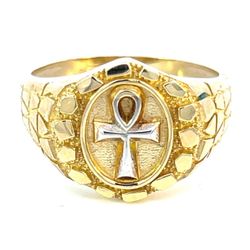 Men’s Egyptian Cross Nugget 10k Two Toned  Yellow Gold Ring GP3101947