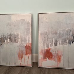 Large Set Of Two 26”W X 32”L X 1.75”D Abstract Wall Art Canvas 