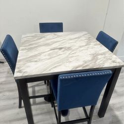 Marble Dining Table Blue Chaise Velvet, Counter Height Dining 