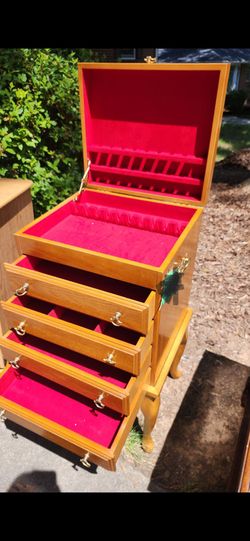 Antique solid wood jewelry box