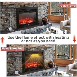 Giantex 28.5" Electric Fireplace Insert, Wall Recessed/Mounted, Freestanding Fireplace with Remote Control, 3 Color Adjustable Flames, 2 Modes Heat, 8