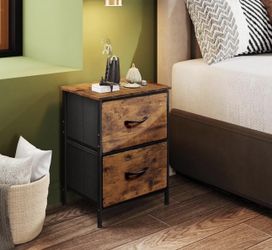 Wood Nightstand With Fabric Drawer   Size Length 16", Width 12", Height 21" New Condition Assembled