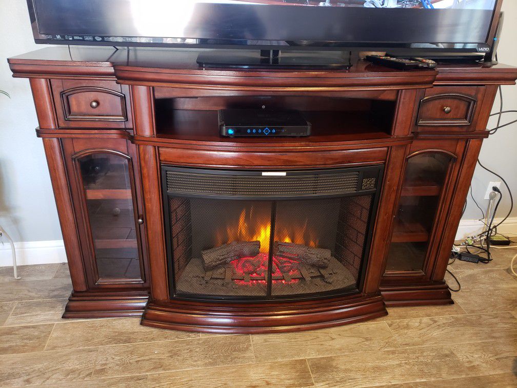 Space Saver TV Stand with Electric fireplace