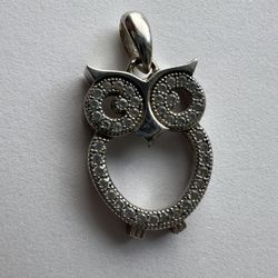 Sterling Silver And pave Diamond Owl Pendant 