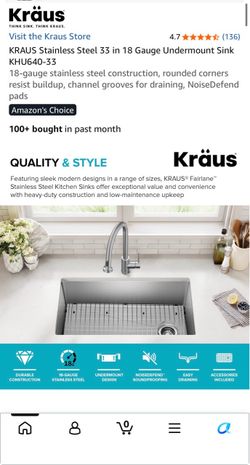 KRAUS 33” Stainless Steel Kitchen Sink