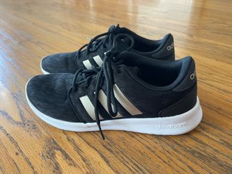 Adidas Shoes Womens 6.5 Cloudfoam QT Racer Running Sneakers Black Gold Lace Up