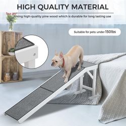 Strong Sturdy Big Long Wood Ramp For Dog To Bed Couch Car Non Slip Carpet Surface Up to 150 lb Dog Size Length 70", Height 25"
