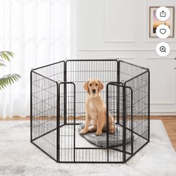 40"H 6-Panel Foldable Steel Dog Playpen for Medium Large Dogs, Black