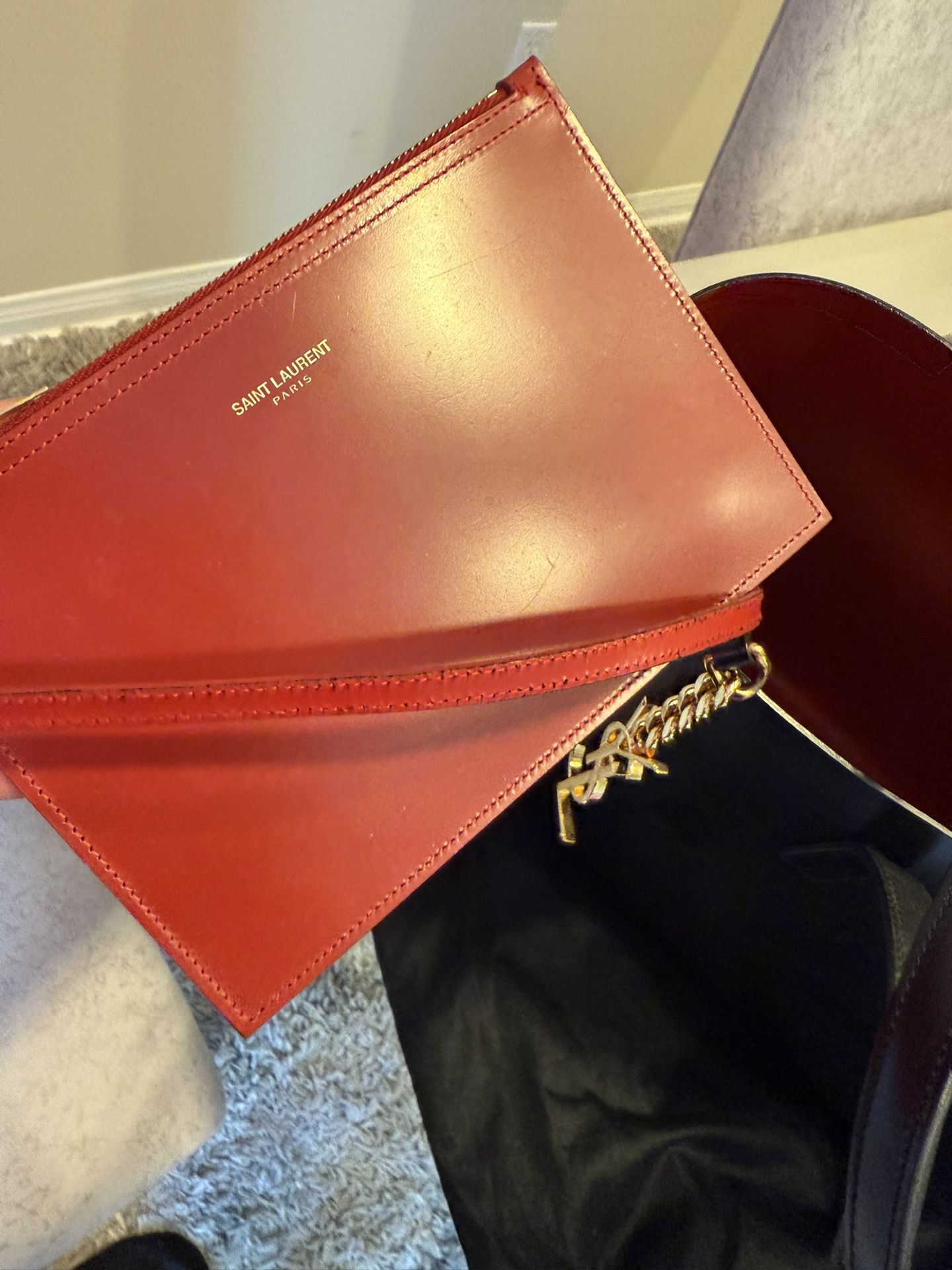 Ysl Large Tote Bag With Lipstick Noir Interior