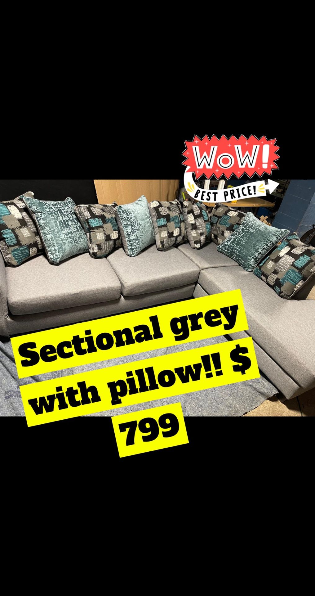 Sectional Grey With Pillow
