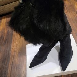 Suede Upper Fluffy Black Boots