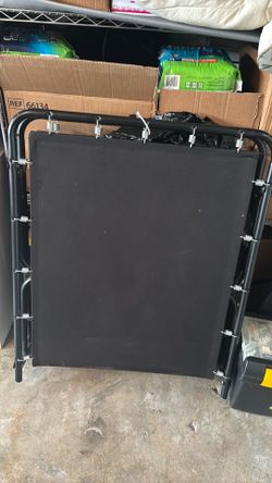 Futon with Blue Tufted Mattress and Metal Frame