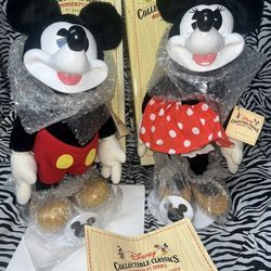 Vintage Classic Mickey And Minnie Wood  Sculptures