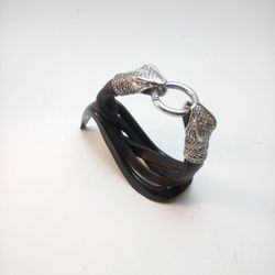 Handmade Leather Bracelet with Snake Clasp