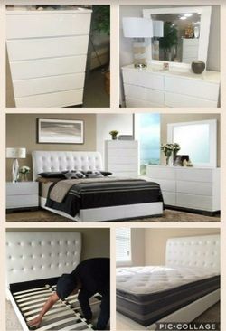 BEAUTIFUL 5 PCS WHITE BEDROOM SET QUEEN SIZE NEW