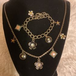 Vintage Golden/bronze Necklace With Charms And Matching Bracelet