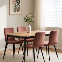 Set Of 4 Pink Fabric Seat Solid Wood Dining Chairs Whit Metal Legs [NEW] Only Chairs