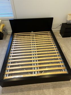 IKEA MALM Queen Bed Frame (Black/Brown) + Slats – Great Condition